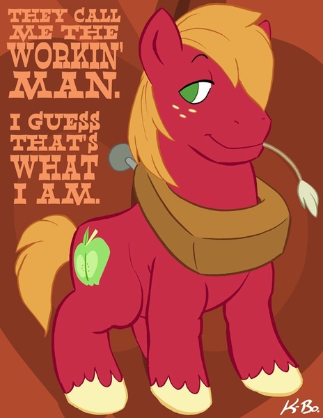 Size: 600x776 | Tagged: safe, artist:kevinbolk, derpibooru import, big macintosh, earth pony, pony, cutie mark background, male, no pupils, photoshop, rush, smiling, solo, song reference, stallion, straw in mouth, unshorn fetlocks, working man