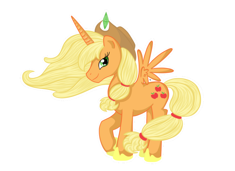 Size: 1100x800 | Tagged: safe, artist:pvt-llama, derpibooru import, applejack, alicorn, pony, alicornified, applecorn, race swap, simple background, solo, transparent background