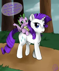 Size: 900x1080 | Tagged: dead source, safe, artist:spittfireart, derpibooru import, rarity, spike, dragon, pony, unicorn, blood, dragons riding ponies, nosebleed, riding
