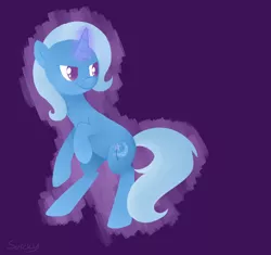 Size: 850x800 | Tagged: safe, artist:sorckylo, derpibooru import, trixie, pony, unicorn, abstract background, female, mare, rearing, smiling, solo