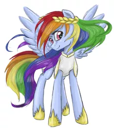 Size: 800x900 | Tagged: safe, artist:silbersternenlicht, derpibooru import, rainbow dash, pegasus, pony, female, laurel wreath, mare, simple background, solo, white background