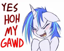 Size: 1280x1024 | Tagged: safe, artist:swaetshrit, derpibooru import, vinyl scratch, pony, unicorn, blushing, excited, eyes closed, female, floppy ears, mare, scary monsters and nice sprites, solo, yes