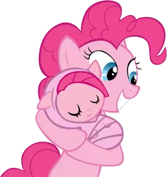Size: 911x966 | Tagged: safe, derpibooru import, pinkie pie, pony, baby, baby pie, baby pony, filly, foal, holding yourself, self adoption, self ponidox, simple background, time paradox, transparent background