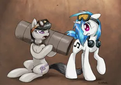 Size: 2104x1488 | Tagged: artist:eeveetachi, derpibooru import, goggles, headphones, octavia melody, safe, tube, vinyl scratch