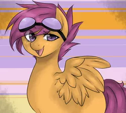 Size: 1700x1536 | Tagged: safe, artist:mscootaloo, derpibooru import, scootaloo, pegasus, pony, blank flank, female, filly, foal, goggles, open mouth, solo, spread wings, wings