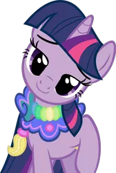 Size: 3282x4885 | Tagged: safe, artist:yenshin, derpibooru import, twilight sparkle, pony, unicorn, the ticket master, bedroom eyes, clothes, dress, female, looking at you, mare, saddle, show accurate, simple background, smiling, solo, tack, transparent background, unicorn twilight, vector