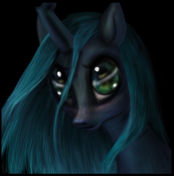 Size: 1536x1555 | Tagged: safe, artist:valeriyashyshkina, derpibooru import, queen chrysalis, changeling, changeling queen, big eyes, black background, bust, detailed, detailed eyes, female, image, jpeg, looking at you, portrait, realistic, simple background, solo, staring into your soul