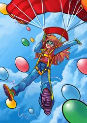 Size: 600x848 | Tagged: artist:gomigomipomi, derpibooru import, humanized, parachute, pinkie pie, safe, skydive, skydiving