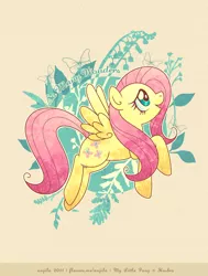 Size: 604x800 | Tagged: safe, artist:anjila, derpibooru import, fluttershy, pegasus, pony, female, looking up, mare, open mouth, smiling, so many wonders, solo, spread wings, wings