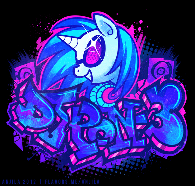 Size: 700x670 | Tagged: artist:anjila, derpibooru import, graffiti, safe, solo, vinyl scratch