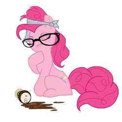 Size: 4961x4961 | Tagged: safe, artist:zackira, derpibooru import, pinkie pie, earth pony, pony, absurd resolution, alternate hairstyle, coffee, coffee can, eyes closed, female, glasses, hipster, mare, photoshop, simple background, sitting, solo, transparent background