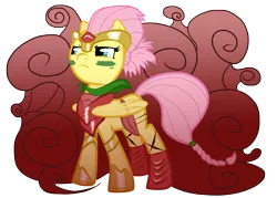 Size: 4492x3211 | Tagged: safe, artist:zackira, derpibooru import, fluttershy, pegasus, pony, abstract background, alternate hairstyle, armor, female, flutterbadass, headband, mare, photoshop, serious face, simple background, solo, transparent background