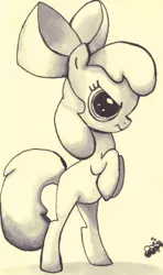 Size: 503x851 | Tagged: safe, artist:jump-cut, derpibooru import, apple bloom, earth pony, pony, angry, female, filly, monochrome, photoshop, rearing, simple background, solo, traditional art, white background
