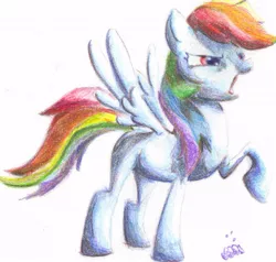 Size: 616x587 | Tagged: safe, artist:jump-cut, derpibooru import, rainbow dash, pegasus, pony, angry, female, mare, photoshop, raised hoof, simple background, solo, traditional art, white background