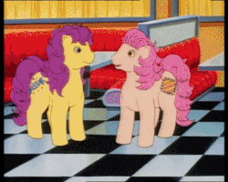 Size: 325x260 | Tagged: animated, bon bon (g1), derpibooru import, g1, intertwined tails, just for kicks, my little pony tales, patch (g1), safe, screencap, shipping fuel