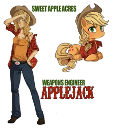 Size: 1503x1551 | Tagged: applejack, applejack's hat, artist:the-orator, boots, breasts, cowboy boots, cowboy hat, derpibooru import, hat, human, humanized, human ponidox, safe