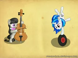 Size: 4700x3500 | Tagged: safe, artist:overlord103, derpibooru import, octavia melody, vinyl scratch, earth pony, pony, unicorn, cello, cute, duo, female, filly, foal, mare, musical instrument