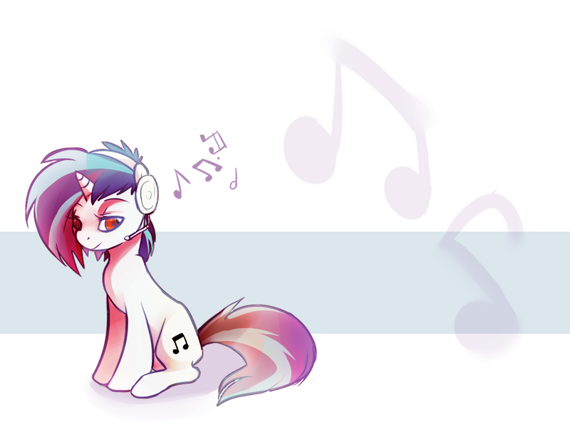 Size: 1600x1200 | Tagged: safe, artist:imalou, derpibooru import, vinyl scratch, pony, unicorn, cutie mark background, female, headphones, mare, music notes, sitting, solo