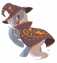 Size: 500x559 | Tagged: safe, artist:rollingrabbit, derpibooru import, trixie, pony, unicorn, cape, clothes, female, hat, mare, rearing, simple background, solo, white background, wizard hat