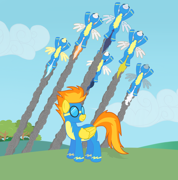 Size: 2000x2025 | Tagged: artist:j-z-a, derpibooru import, fire streak, flying, goggles, high res, high winds, misty fly, safe, silver lining, silver zoom, soarin', spitfire, surprise, wonderbolts, wonderbolts uniform