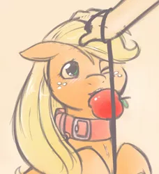 Size: 674x739 | Tagged: applejack, artist:redintravenous, collar, derpibooru import, digital art, hand, human, leash, pet, petting, pony pet, safe