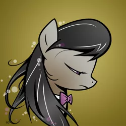 Size: 1440x1440 | Tagged: safe, artist:yikomega, derpibooru import, octavia melody, earth pony, pony, bowtie, bubble, bust, cd cover, female, frown, gradient background, looking down, mare, messy mane, photoshop, portrait, profile, sad, solo