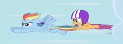 Size: 1076x390 | Tagged: artist:dm29, derpibooru import, duo, flying lesson, rainbow dash, safe, scootaloo, tail hold