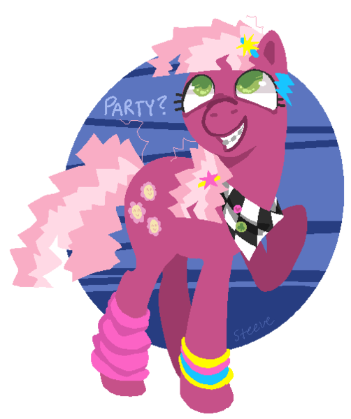 Size: 505x603 | Tagged: safe, artist:steeve, derpibooru import, cheerilee, earth pony, pony, 80s, 80s cheerilee, abstract background, adobe imageready, braces, female, mare, raised hoof, simple background, solo, transparent background