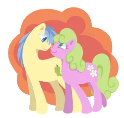 Size: 638x607 | Tagged: safe, artist:steeve, derpibooru import, daisy, flower wishes, goldengrape, sir colton vines iii, earth pony, pony, abstract background, adobe imageready, boop, daisygrape, female, male, mare, noseboop, rarepair, shipping, simple background, stallion, straight, transparent background