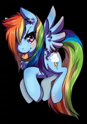 Size: 1033x1473 | Tagged: safe, artist:tartii, derpibooru import, rainbow dash, pegasus, pony, black background, female, simple background, solo, tongue out