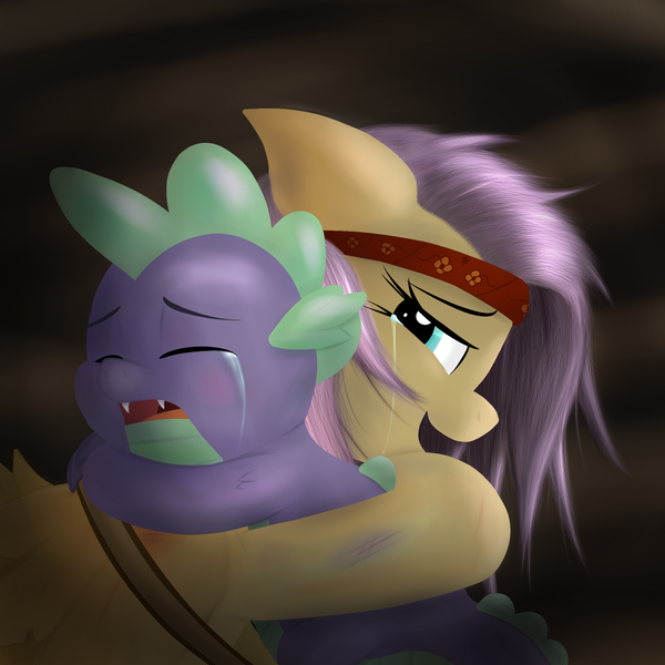 Size: 1000x1000 | Tagged: artist:mattatatta, crying, derpibooru import, dragon, female, fluttershy, flutterspike, heartwarming, heartwarming tearjerker, male, safe, shipping, spike, straight, survivor shy