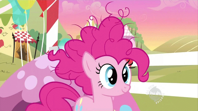 Size: 650x366 | Tagged: animated, bed hair, bed mane, bipedal, cropped, derpibooru import, flailing, hub logo, messy mane, morning ponies, pinkie pie, safe, screencap, solo, the super speedy cider squeezy 6000