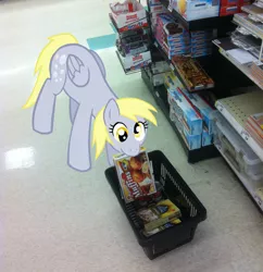 Size: 968x1000 | Tagged: safe, artist:ludiculouspegasus, derpibooru import, derpy hooves, pony, irl, muffin, photo, ponies in real life, shopping