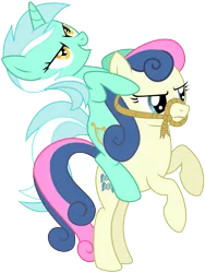 Size: 1200x1600 | Tagged: artist:adcoon, bon bon, bon bon is not amused, bridle, derpibooru import, duo, lyra heartstrings, ponies riding ponies, rearing, riding, safe, simple background, sweetie drops, transparent background, vector