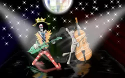 Size: 1024x640 | Tagged: artist:hereticofdune, brook, crossover, derpibooru import, disco ball, octavia melody, one piece, safe