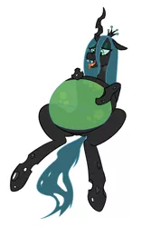Size: 800x1200 | Tagged: artist:okiedokielowkey, belly, changeling, changeling queen, colored, derpibooru import, fat, female, inflation, queen chrysalard, queen chrysalis, safe, simple background, stuffed, white background