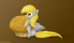 Size: 1116x654 | Tagged: safe, artist:mn27, derpibooru import, derpy hooves, pegasus, pony, eating, female, giant muffin, mare, muffin