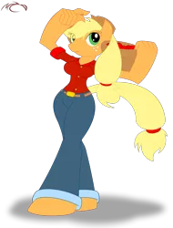 Size: 1231x1621 | Tagged: anthro, applejack, artist:m a c d, basket, derpibooru import, safe, simple background, solo, transparent background, unguligrade anthro