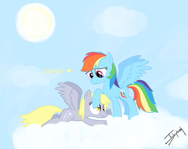 Size: 1024x815 | Tagged: safe, artist:jykinturah, deleted from derpibooru, derpibooru import, derpy hooves, rainbow dash, pegasus, pony, female, mare