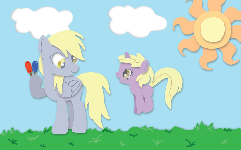 Size: 1440x900 | Tagged: safe, artist:himynameisnickel, derpibooru import, derpy hooves, dinky hooves, pegasus, pony, equestria's best mother, female, mare, sun