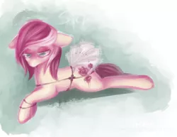 Size: 800x619 | Tagged: safe, artist:steeve, derpibooru import, roseluck, earth pony, pony, female, floppy ears, mare, prone, solo
