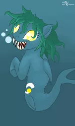 Size: 663x1109 | Tagged: artist:quarantinedchaoz, derpibooru import, hippocampus, merpony, semi-grimdark, sharp teeth, underwater