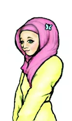 Size: 298x500 | Tagged: derpibooru import, fluttershy, hijab, humanized, islam, islamashy, safe