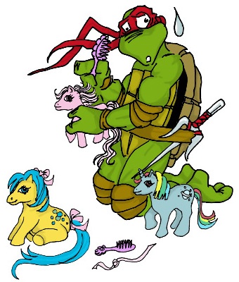 Size: 340x400 | Tagged: artist:loolaa, bubbles (g1), crossover, derpibooru import, g1, safe, teenage mutant ninja turtles, toy