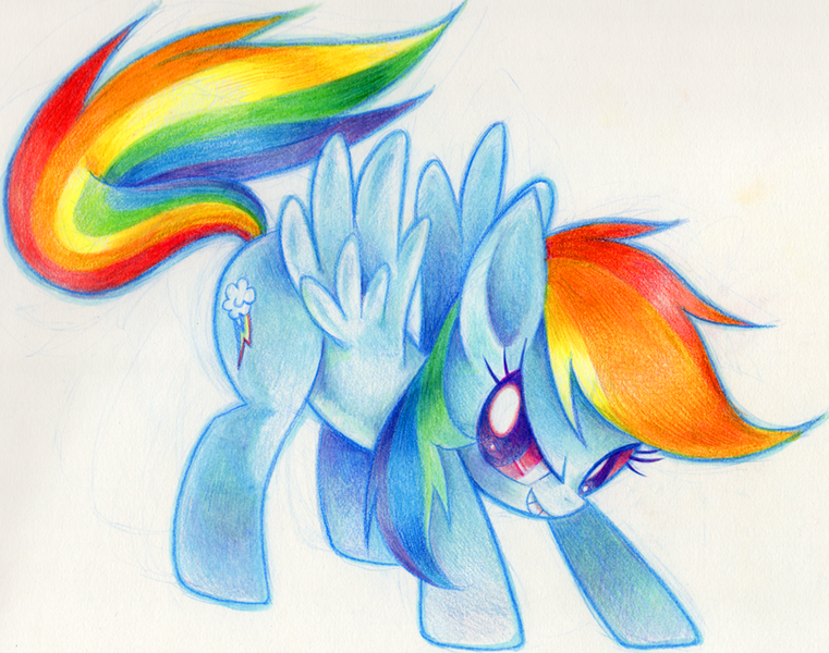 Size: 809x638 | Tagged: safe, artist:delico, derpibooru import, rainbow dash, pegasus, pony, female, pixiv, sassy, solo, traditional art