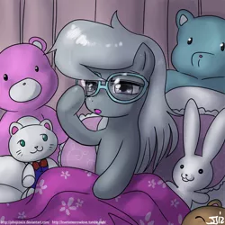 Size: 900x900 | Tagged: safe, artist:johnjoseco, derpibooru import, silver spoon, earth pony, pony, adobe imageready, bed, blanket, cute, female, filly, loose hair, morning ponies, pillow, plushie, solo