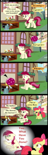 Size: 473x1536 | Tagged: apple bloom, artist:coltsteelstallion, ball, comic, derpibooru import, rose, roseluck, safe