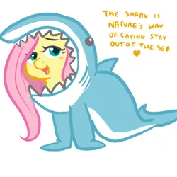 Size: 450x450 | Tagged: artist:mt, blushing, costume, derpibooru import, fluttershy, safe, shark, shark costume, solo