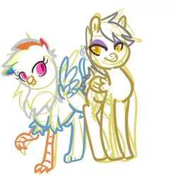 Size: 450x450 | Tagged: safe, artist:mt, derpibooru import, gilda, rainbow dash, ponified, gryphon, griffonized, simple background, species swap, white background