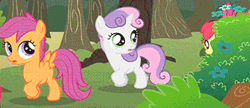 Size: 350x151 | Tagged: safe, derpibooru import, edit, edited screencap, screencap, apple bloom, scootaloo, sweetie belle, earth pony, pegasus, pony, unicorn, the show stoppers, animated, bow, cutie mark crusaders, female, filly, hair bow, loop, perfect loop, trio, worried